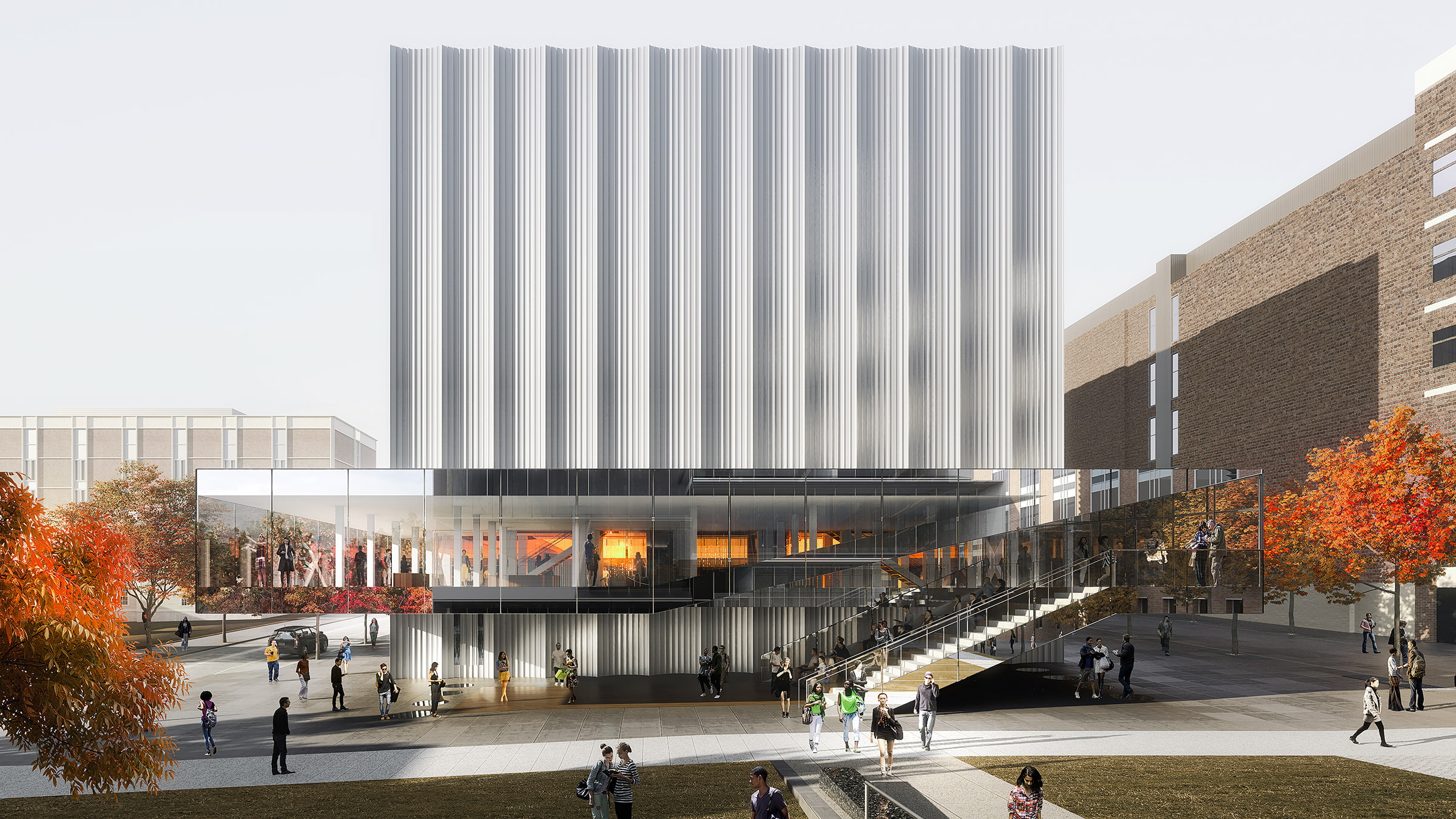 Visualization of the Brown University Performing Arts Center, designed by REX.