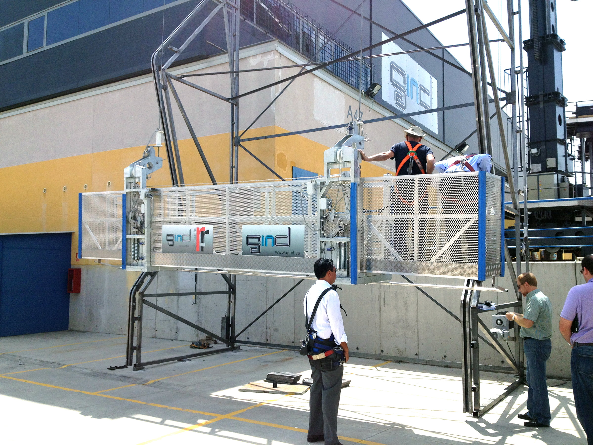 An image of the full-scale testing of the window washing system.