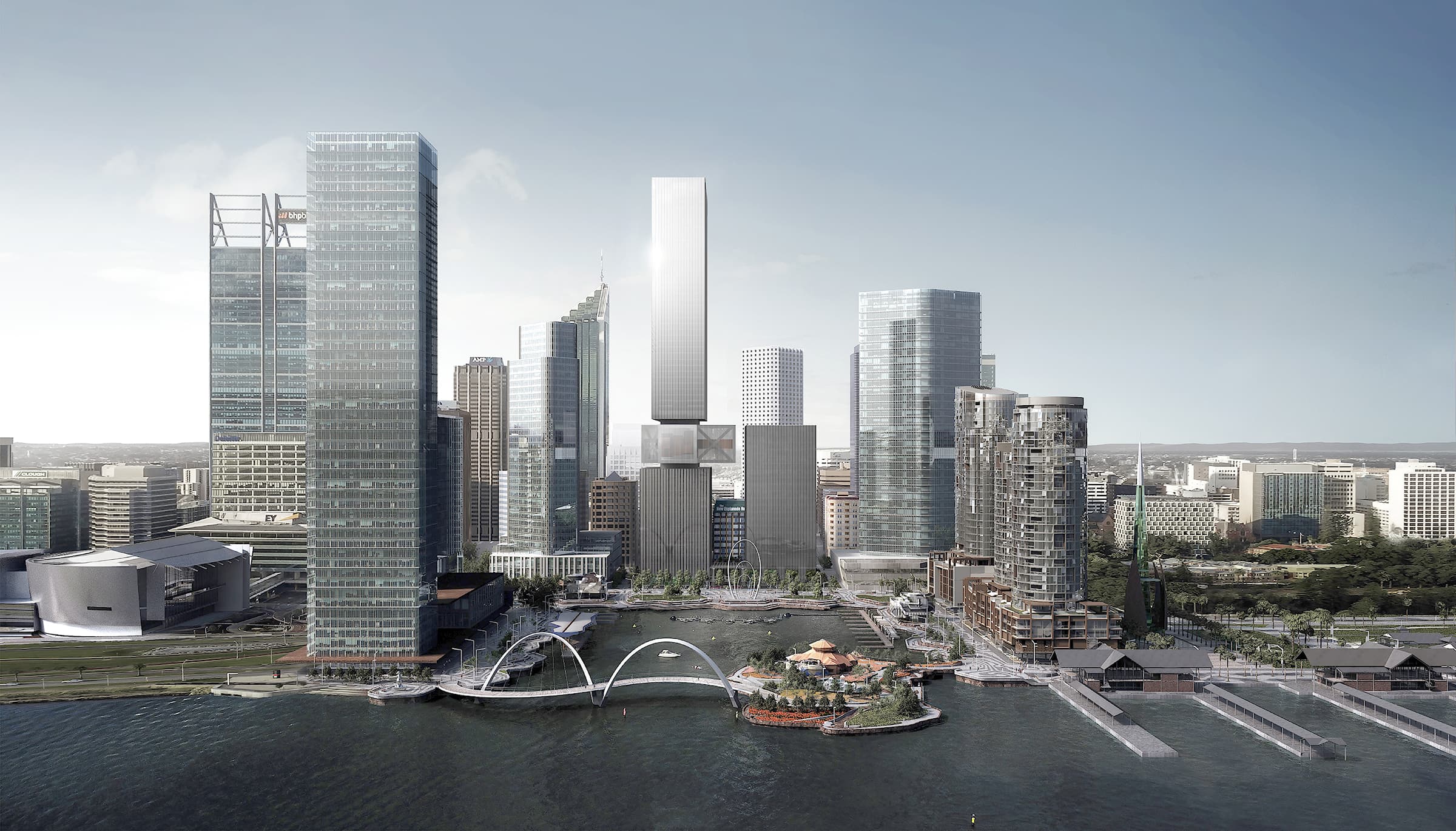 Visualization of Elizabeth Quay 5 & 6 mixed-use towers 1.0, designed by REX.