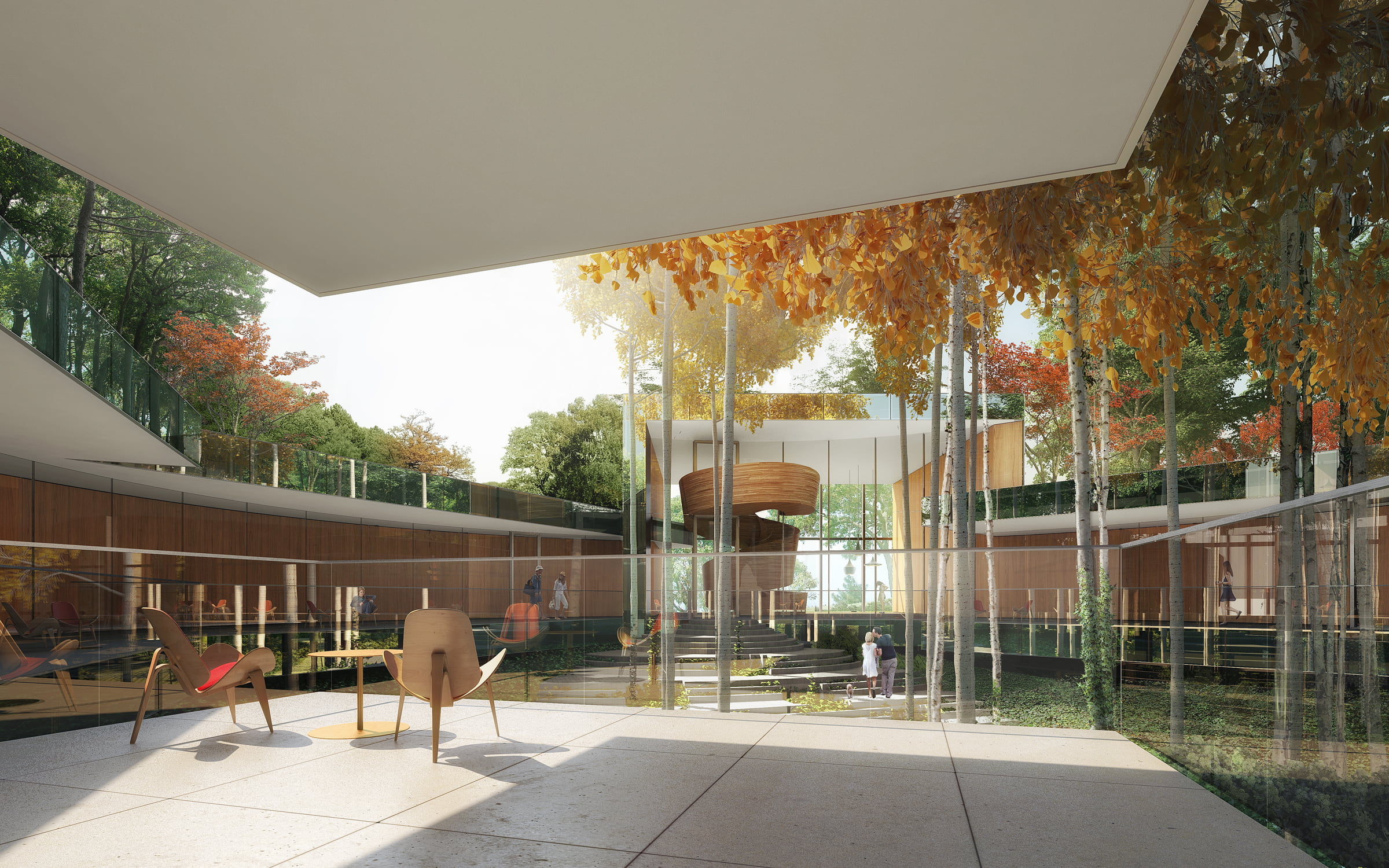 A visualization of the Necklace Residence courtyard.
