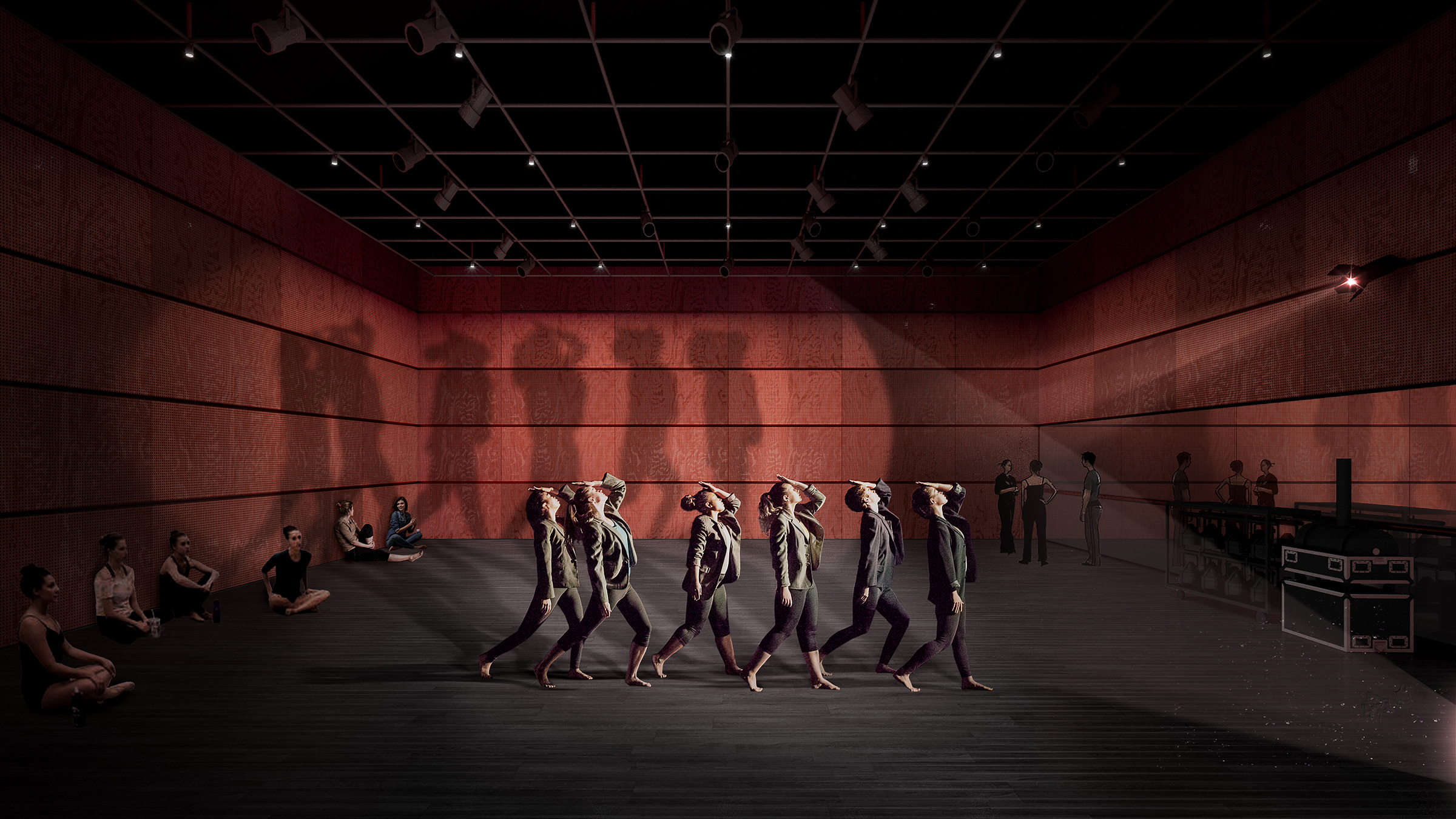 A visualization of Brown PAC's dance rehearsal room.