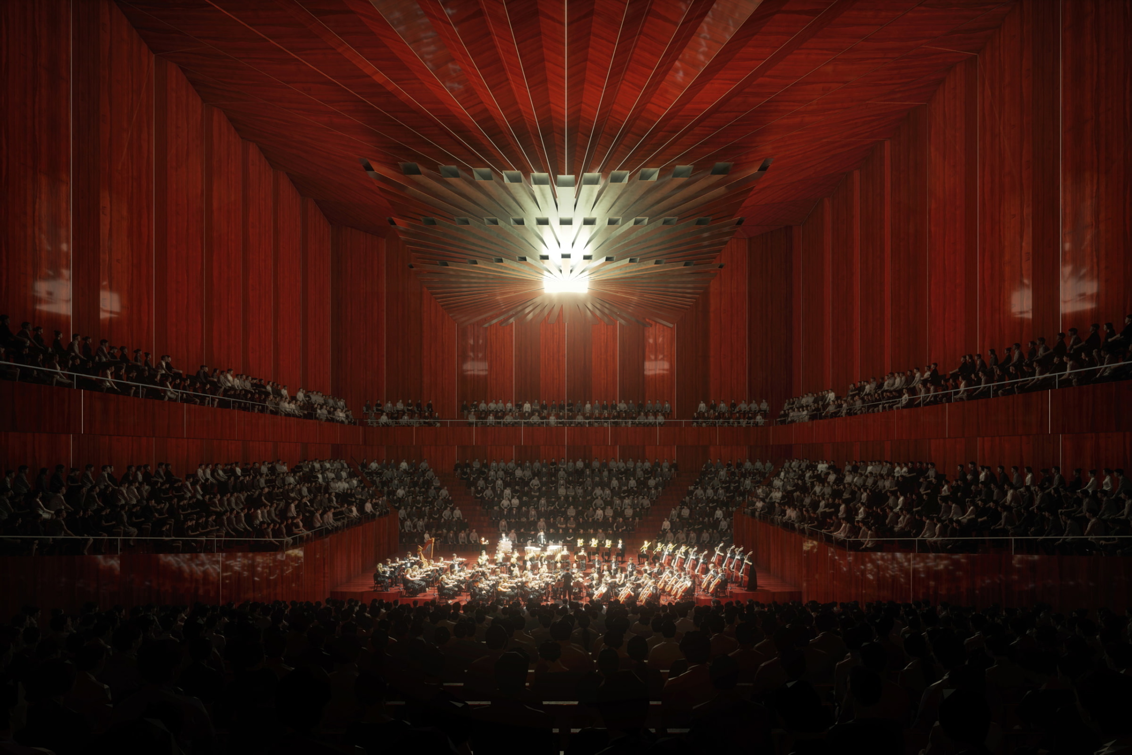 A visualization of the Shenzhen Opera House Concert Hall interior.