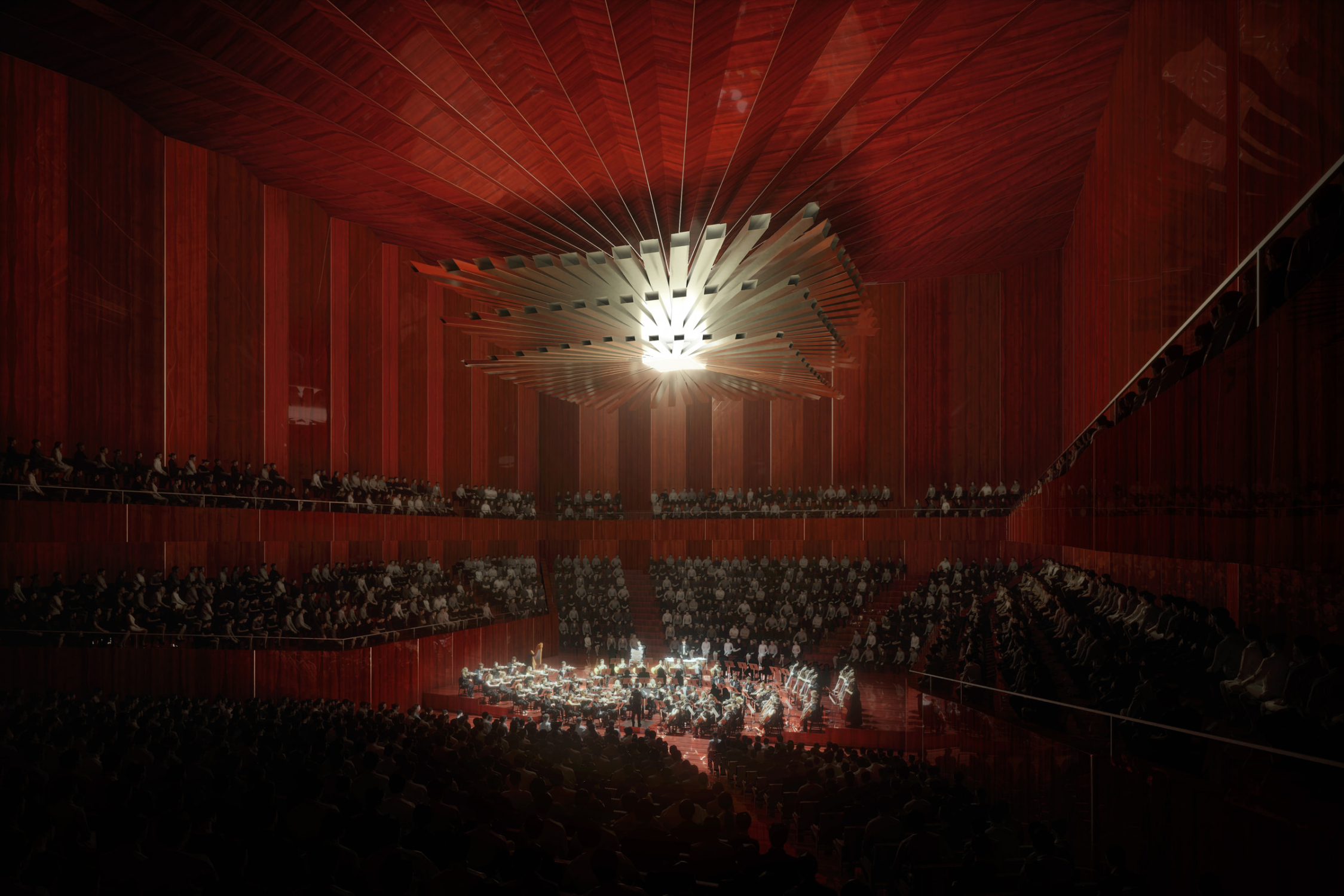 A visualization of the Shenzhen Opera House Concert Hall interior.
