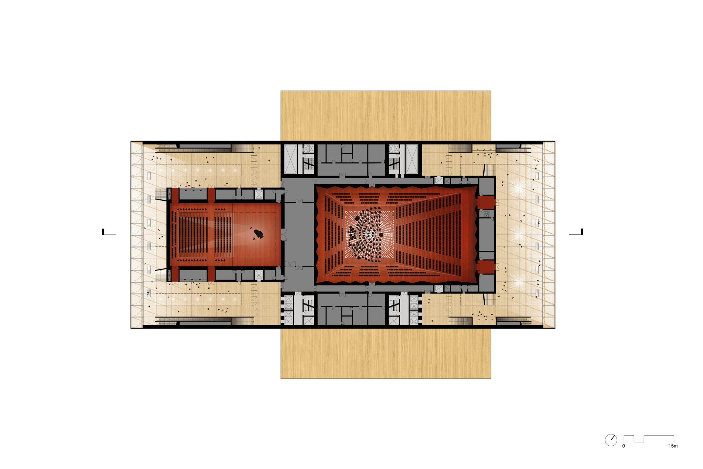 A floor plan of Shenzhen Opera House's Concert Hall and Multifunctional Theater.