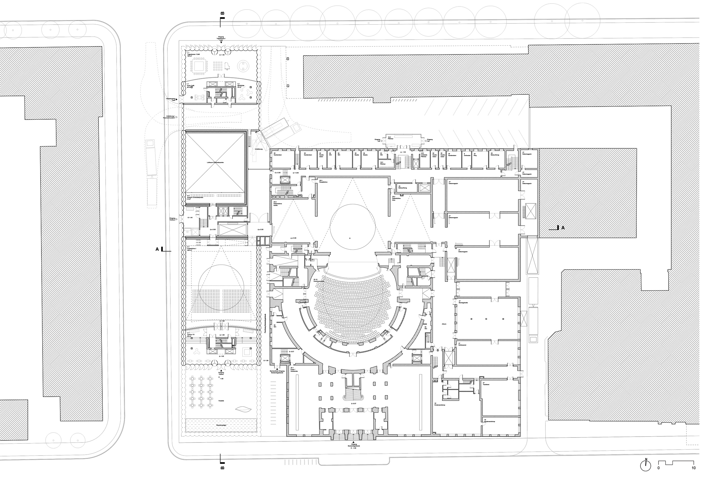 Ground level plan of the Komische Oper Expansion.