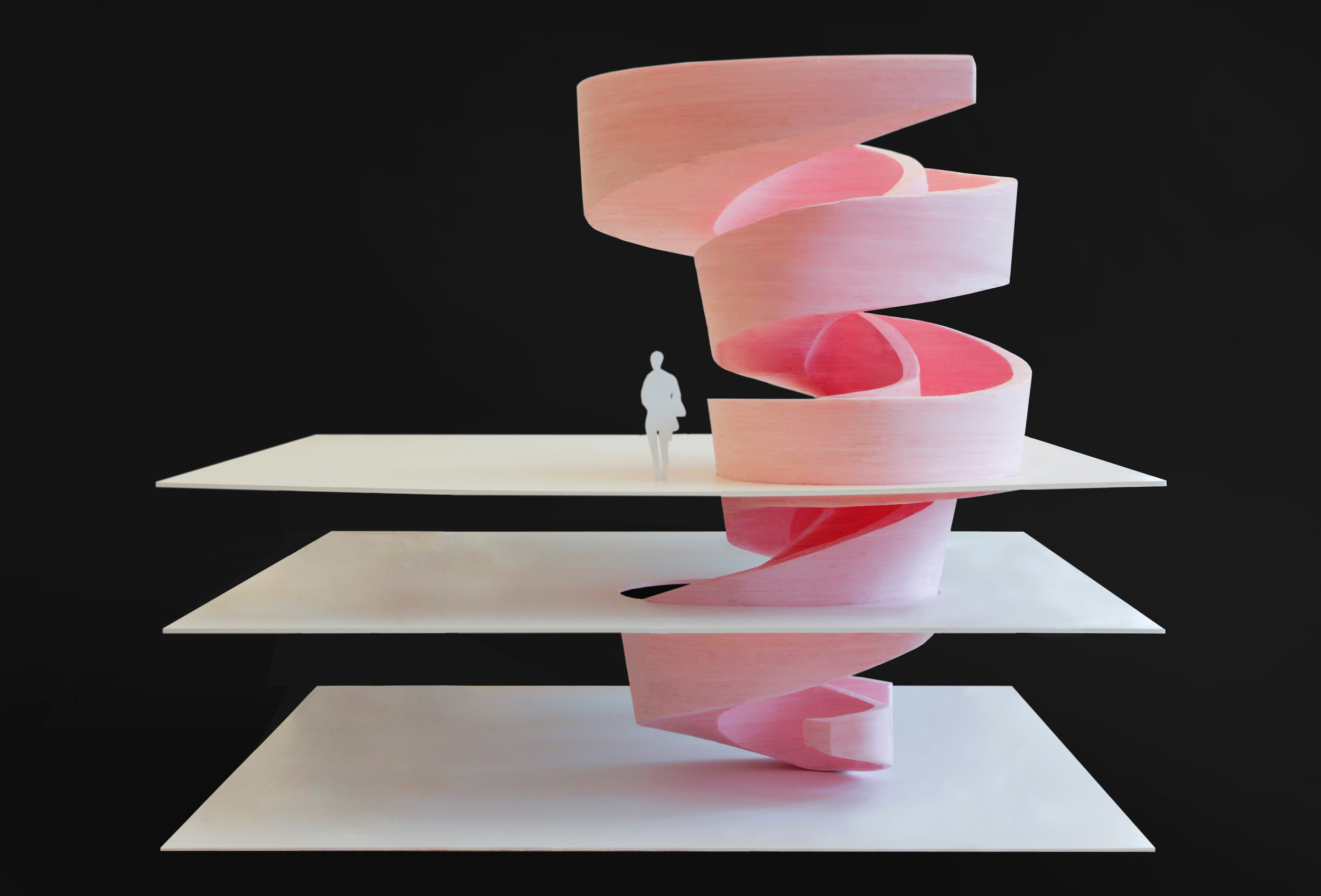 A photograph of the Necklace Residence sculptural stair model.