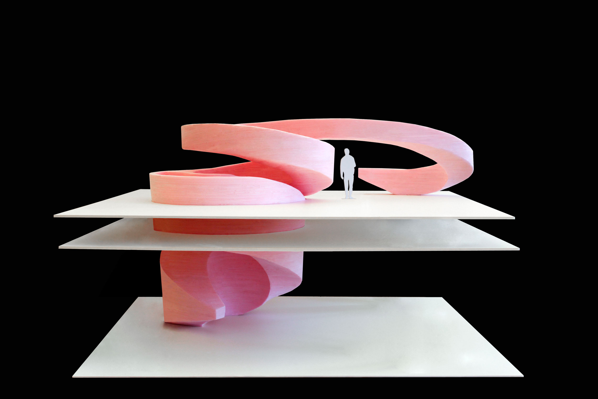 A photograph of the Necklace Residence sculptural stair model.