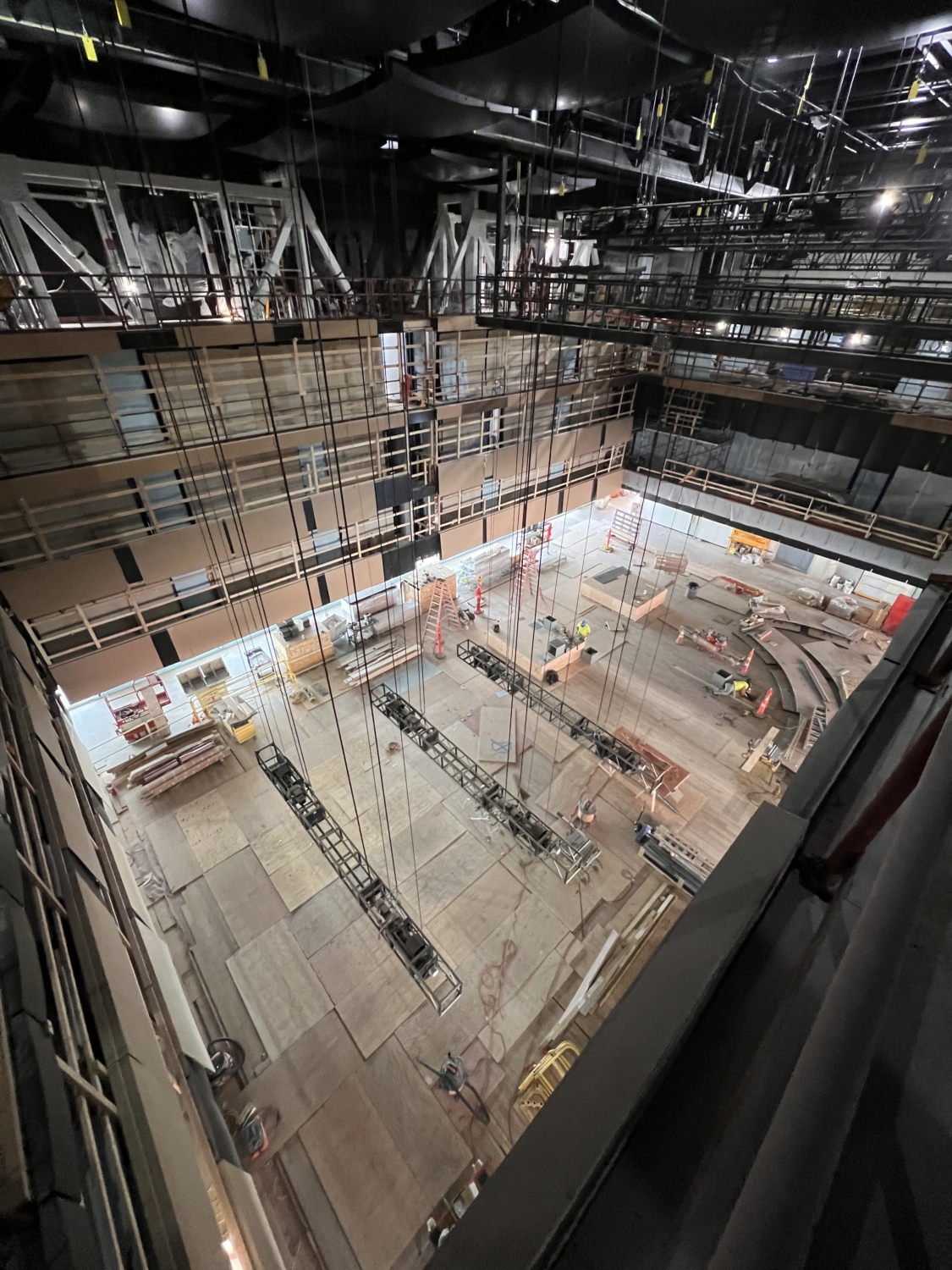 Main hall with utility trusses lowered.