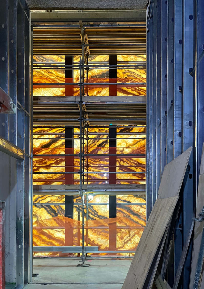 An interior photo of The Perelman Center facade.